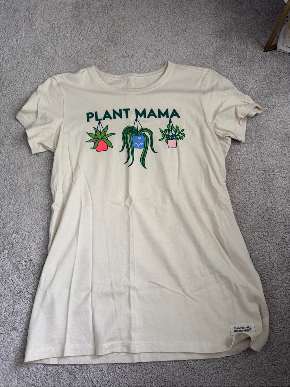 Life Is Good Plant Mama Tee - Cream with Green Accents